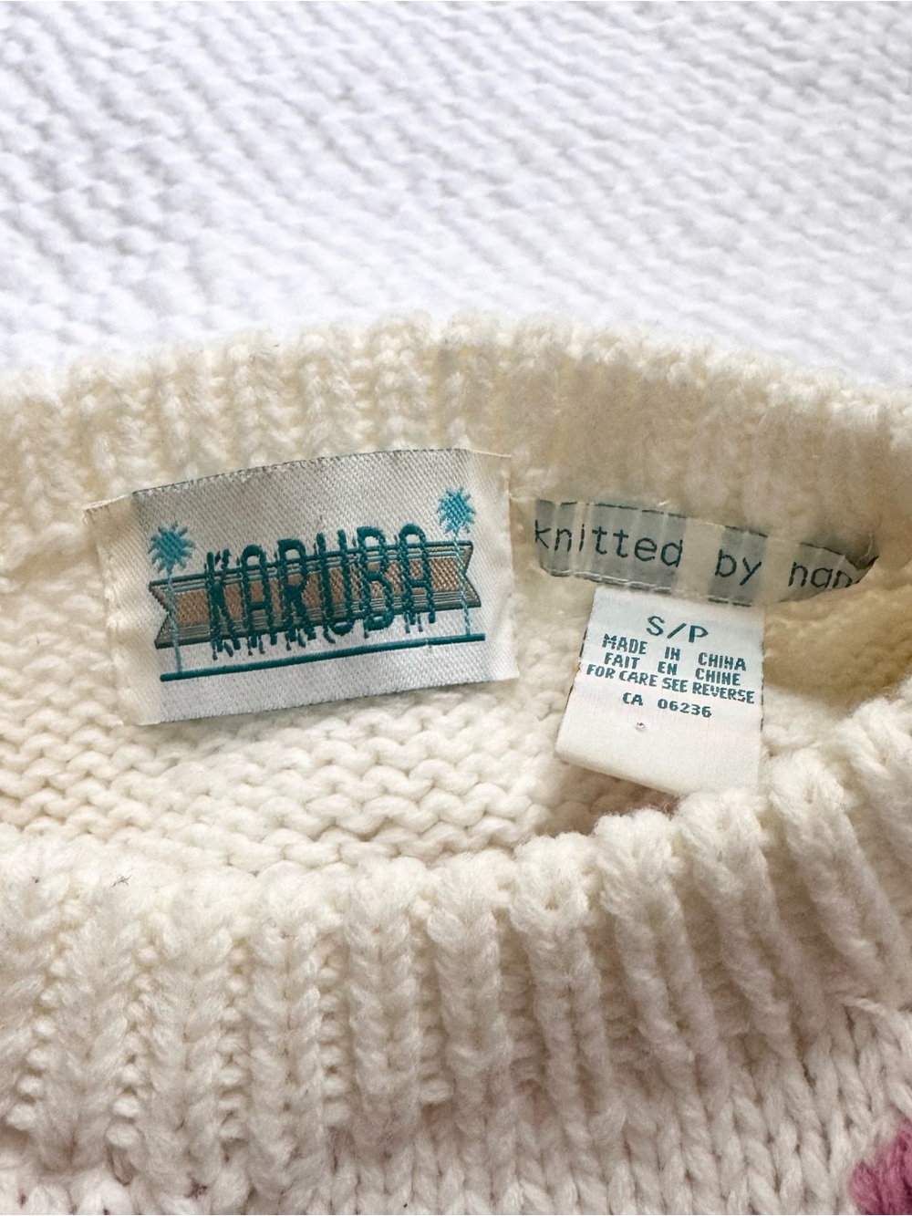 Vintage 90s Karuba Knit Crewneck Sweater Geometric Pastel Cottagecore Chunky S - Picture 3 of 5